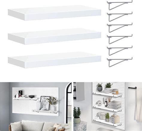 Buy Pegboard Shelf White, Pegboard Shelves with Steel Pegboard Brackets ...
