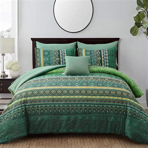 Boho Green Comforter Set King Size,8 Piece Bed in a Bag Bohemian ...