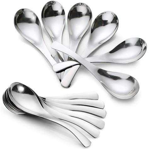HIWARE 12-Piece Thick Heavy-Weight Soup Spoons, Stainless Steel Soup ...