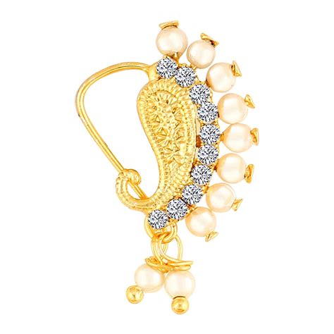 Buy Vighnaharta Gold Plated with Peals Alloy Maharashtrian Nath Nathiya ...