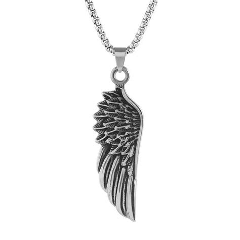 M Men Style Angle Wing Feather Locket With Chain Stainless Steel ...