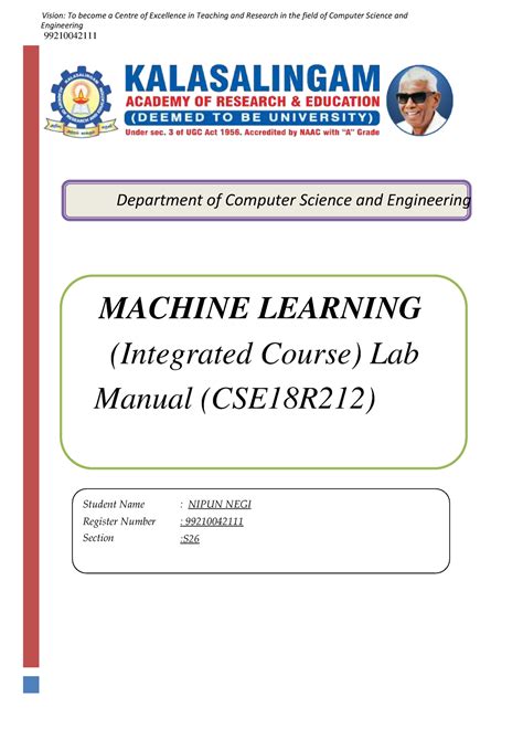 Machine Learning - Lab Manual - Engineering 99210042111 Department of ...