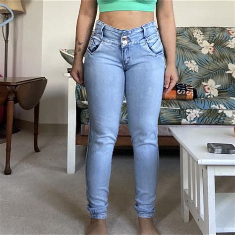Colombia light wash skinny jeans. Three front... - Depop