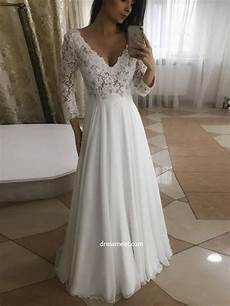 White Wedding Dress Sleeves by A Line V Neck Sleeves White Lace Wedding White Wedding Dress Sleeves