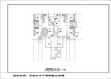 广州市某小区450平米3层住宅楼平面设计CAD图纸（1梯2户）_住宅小区_土木在线