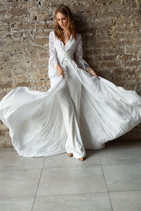 Alternative wedding dress by Dream&Dress. Wedding white suit, modern bridal gown, minima ...