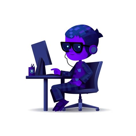 a coder sitting on desk simple clipart ,dark blue, black, dark purple ...