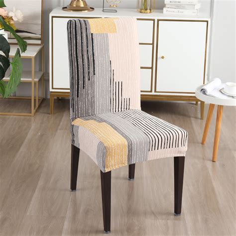 Multicolor Linear Lines Print Stretchable Dining Chair Covers – HOKIPO ...