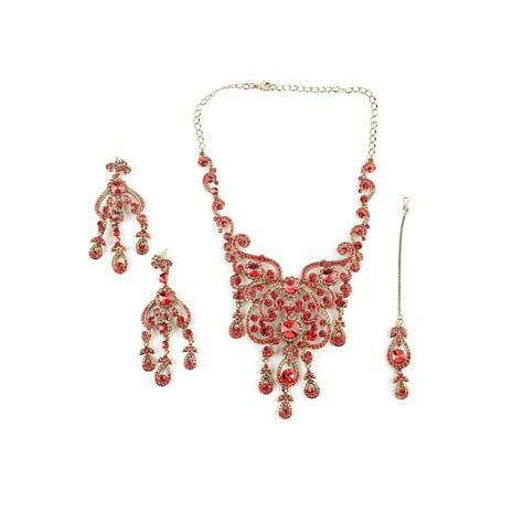 Buy Odette Red and Gold Embellished Chandelier Necklace Set Online