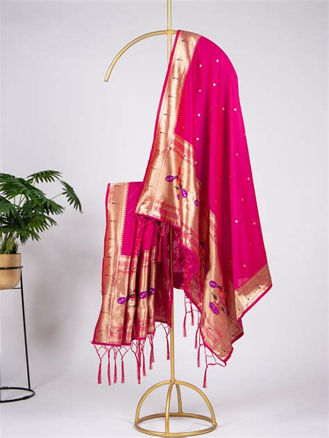 Pink Color Zari Weaving Work Jacquard Paithani Dupatta - Clo