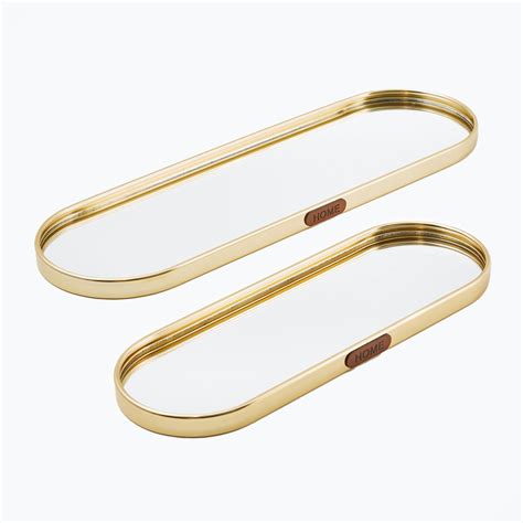 Buy Suvarna Set of 2 Metal Decorative Trays with Mirror Base from Home ...