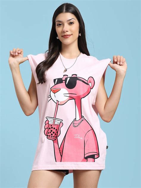 WOMEN JUST CHILL PINK PANTHER PRINTED T-SHIRT PINK | Buy Online at ...