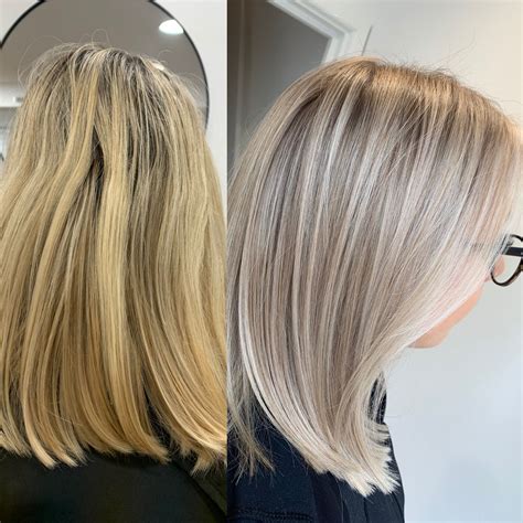 Full head ash blonde highlights wth a shadow root | Grey blonde hair ...