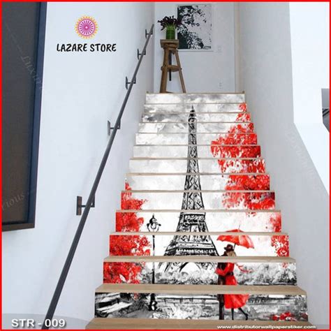 Jual Wallpaper Stiker Tangga Custom 3D Sketsa City Kota Paris Menara ...