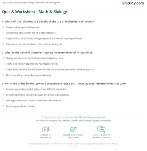 Quiz & Worksheet - Math & Biology | Study.com