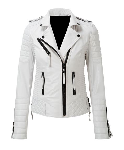 Women's Slim Fit Biker Diamond Quilted Kay Michaels White Leather ...