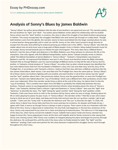 Analysis Of Sonny'S Blues By James Baldwin Essay Example - PHDessay.com