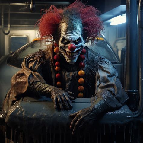 Creepy Clown With Piercing Eyes In Car Wash – Wolf Blue™