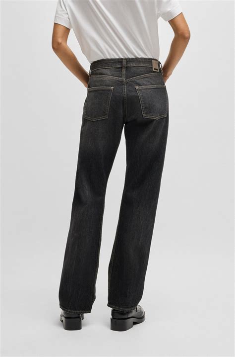 BOSS - Straight-fit jeans in faded-black comfort-stretch denim - Black