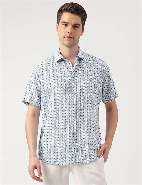 Buy Linen Blend Printed Spread Collar Shirt at Marks & Spencer