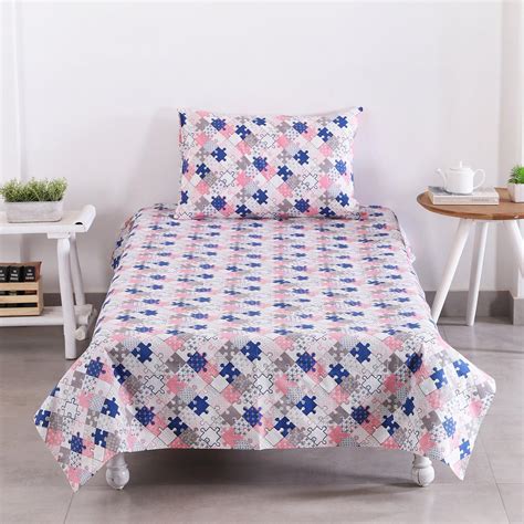 Buy Jigsaw Pink Cotton Single Bed Sheet & Pillow Cover Online