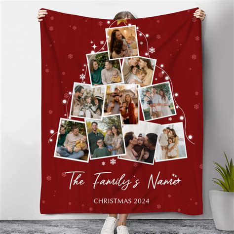 Custom Photo Christmas Tree Collage Blanket, Personalized Family ...
