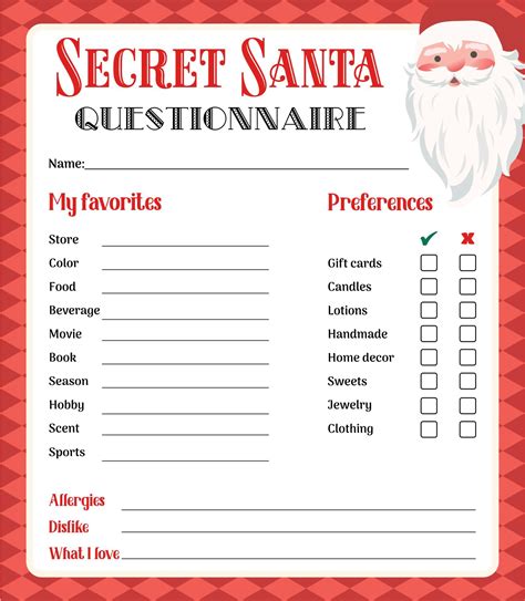 Christmas wish list template, Secret santa questionnaire, Christmas ...