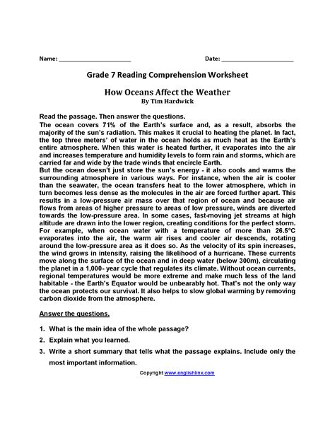 7Th Grade Comprehension Worksheets - Writing Practice Worksheet