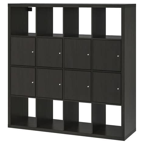 KALLAX shelving unit, with 8 doors/black-brown, 147x147 cm (577/8x575/8 ...