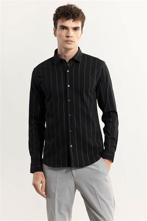 Buy Men's Inkwell Artistry Stripe Black Giza Cotton Shirt Online | SNITCH