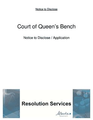 2010 Form Canada Court of Queens Bench Notice to Disclose/Application ...