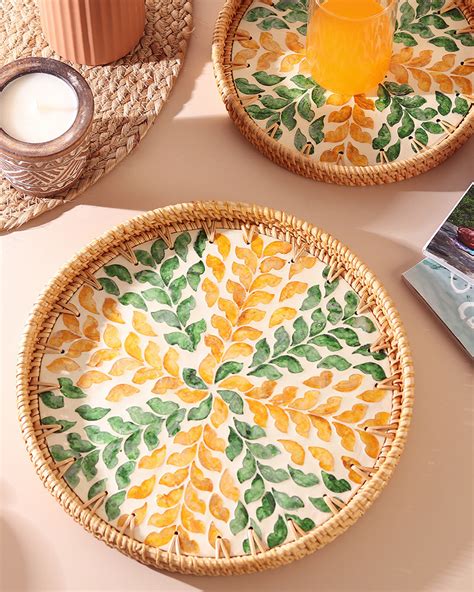 Buy Online Cane Tray Round - Flower Mosaic – Habere India