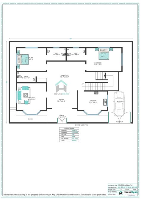 60X40 East Facing 2BHK Ground Floor House Plan | 2400 Sqft Plot Floor ...