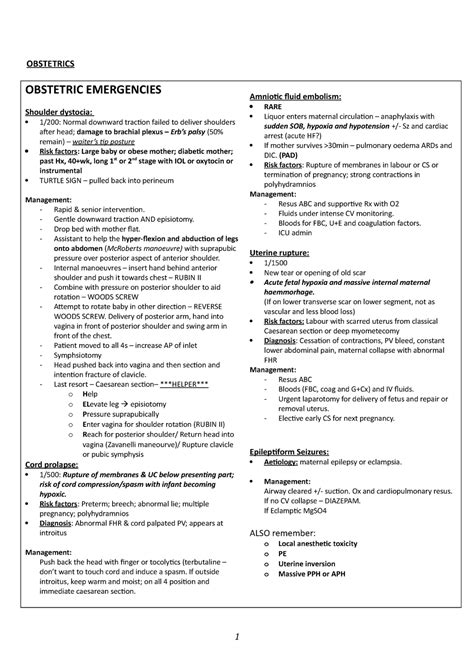 Obstetrics emergencies - Fundamentals of nursing - Studocu