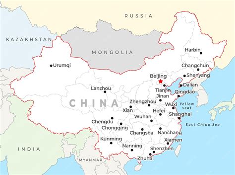 China map with capital beijing most important cities and national ...