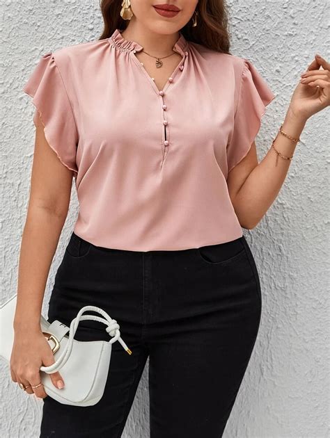 SHEIN Clasi Plus Frill Trim Butterfly Sleeve Blouse | SHEIN USA