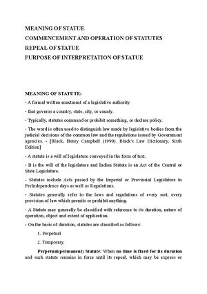 Expiry and Repeal - Class notes - EXPIRY AND REPEAL OF STATUTES Repeal ...