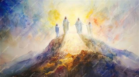 The Transfiguration of Jesus on the mountain captured in radiant ...