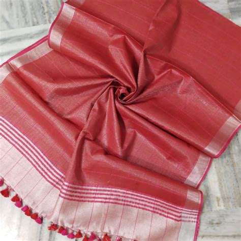 Bhagalpuri Tissue Semi Linen Pink Checks Dupatta - Leheriya.com