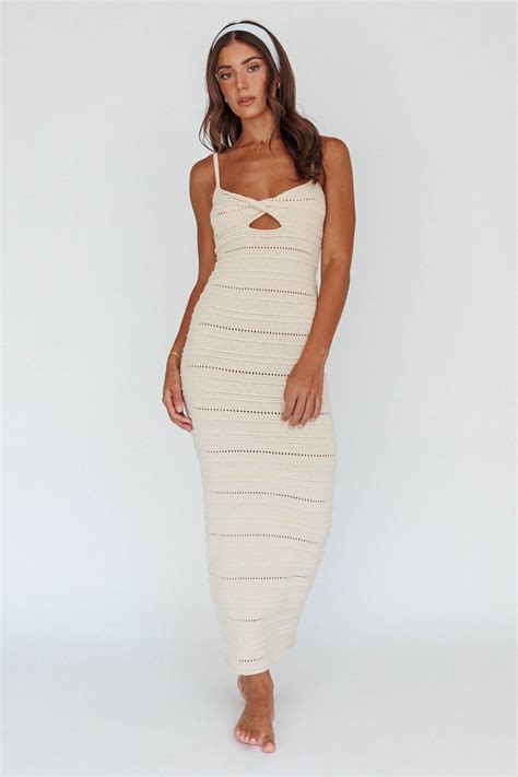 Shop the Beachside Crochet Knit Maxi Dress Oat | Selfie Leslie