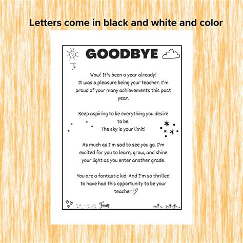 Students Teacher Goodbye Letter to Students, PRINTABLE End of Year Note ...