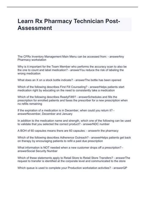 Learn Rx Pharmacy Technician Post-Assessment Questions with correct ...