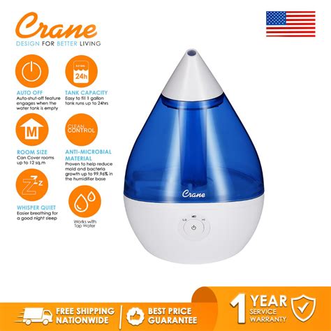 Crane Droplet Cool Mist Humidifier Blue/White for Cough,Colds,Allergies,Asthma,Sinus,SoreThroat ...