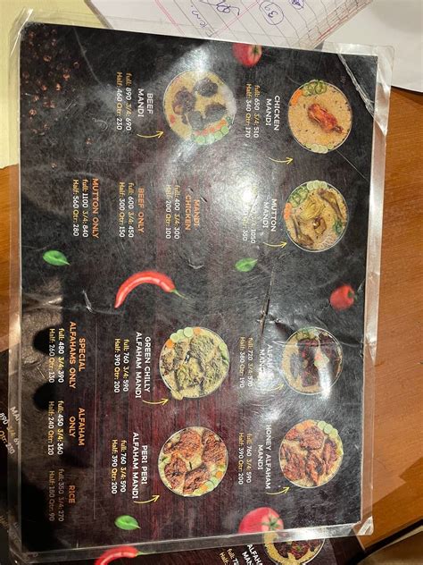 Menu at Nahdi Kuzhimandhi, Palakkad