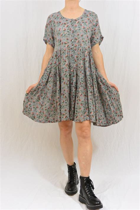 90s Babydoll Dress Petite Medium 90s Navy Blue Silk Polka Dot Babydoll