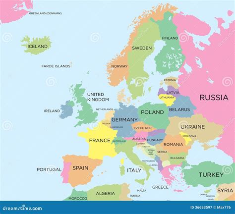 Coloured Political Map Of Europe Royalty Free Stock Photography - Image: 36633597