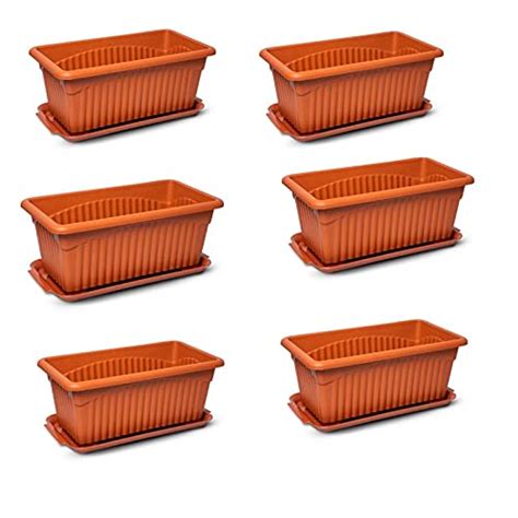 Green Live® Plastic Rectangular Planter with Tray Pot – Brown ...