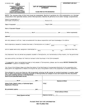 Fillable Online Out of Existence/Withdrawal Affidavit (REV-238). Forms ...