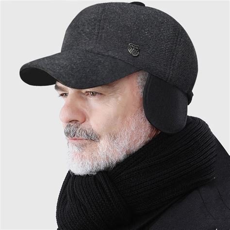 AYYUFE Men Winter Baseball Hat Long Brim Solid Color Windproof Cold ...