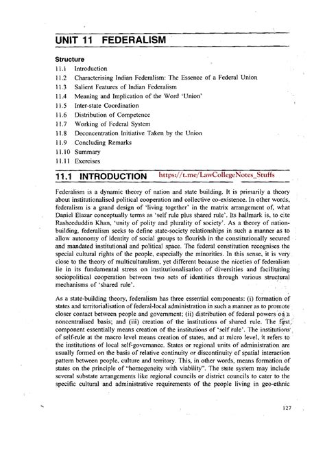 Federalism - UNIT 11 FEDERALISM Structure 1 1. 1 Introduction 11 ...